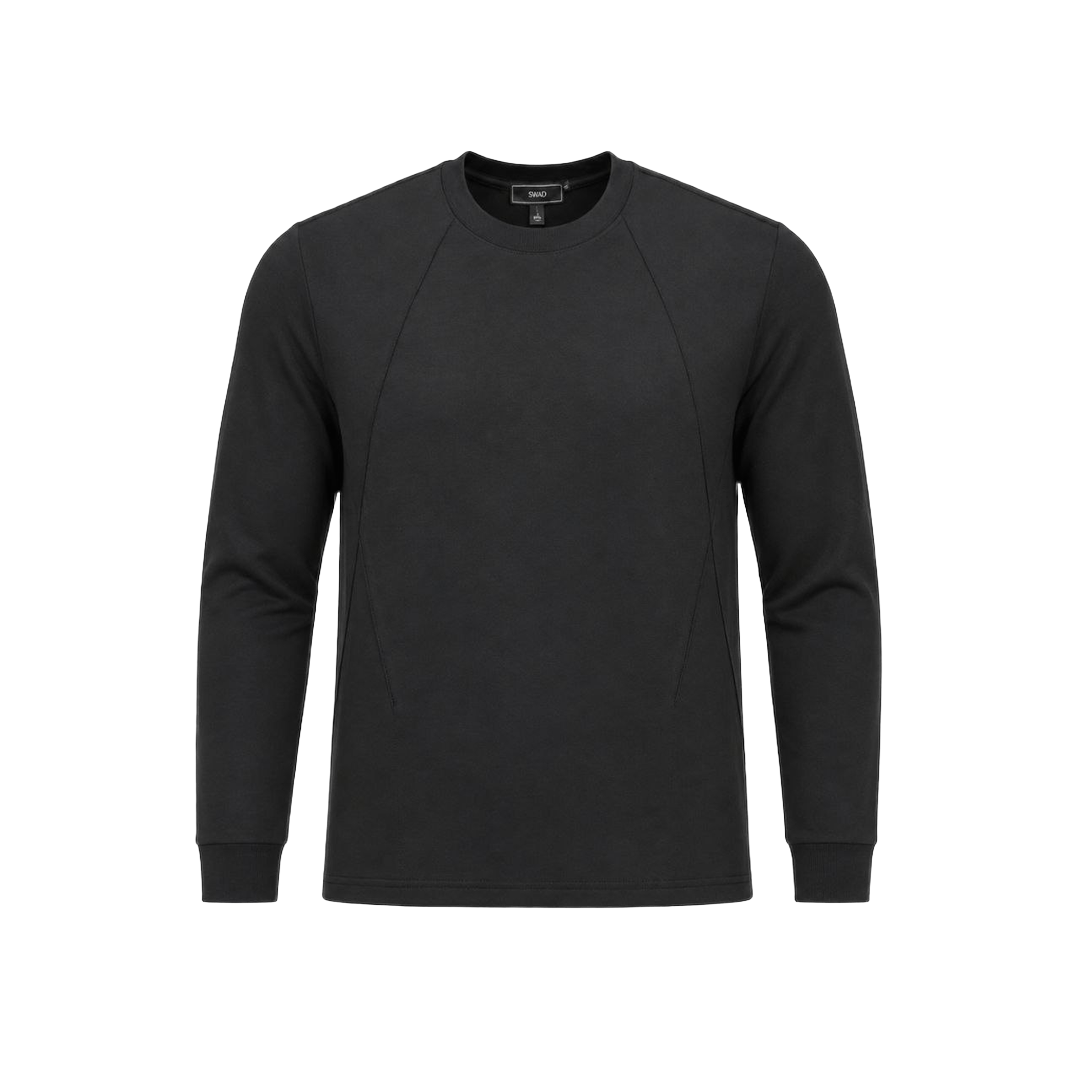 The Architectural Seam Long Sleeve — Jet Black – Detail View 2
