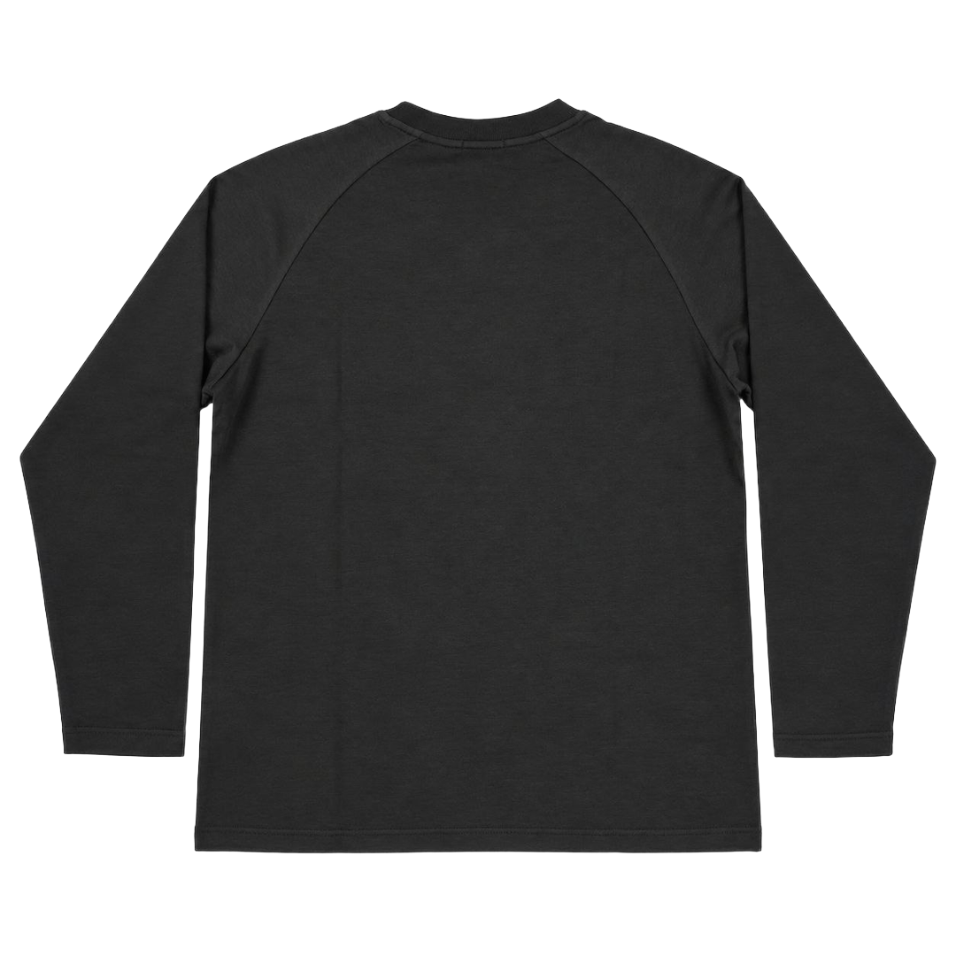 ASWAD black long-sleeve crewneck shirt with raglan shoulder construction and clean-finished cuffs