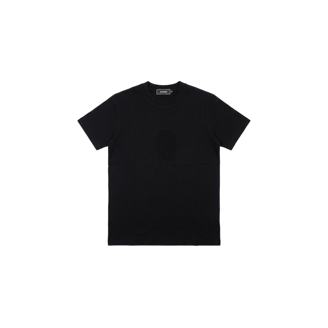 ASWAD luxury black short-sleeve crewneck t-shirt with structured ribbed collar and clean tailored fit