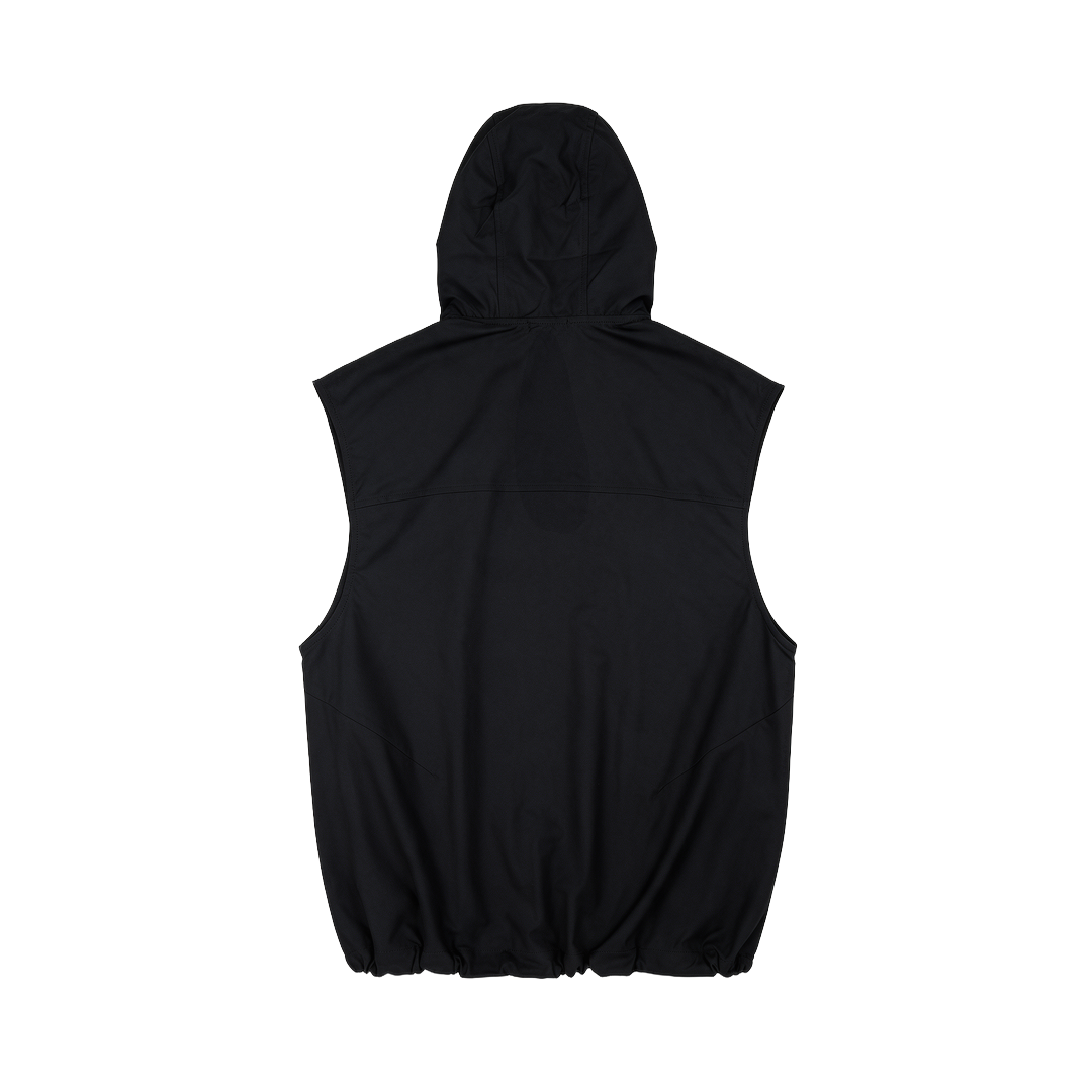 The Architectural Modular Dual-Zip Hooded Technical Vest — Jet Black – Back View