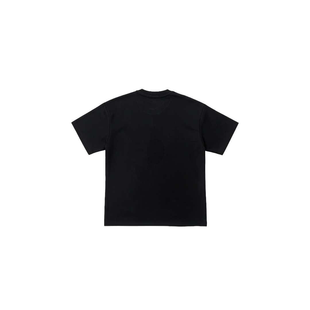 The Architectural Asymmetric Pleated Heavyweight T-Shirt — Pitch Black – Back View
